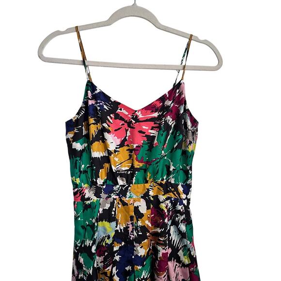 J. Crew Multicolored Brushstroke Silk Floral Abstract Sleeveless Dress Size 00 - Picture 8 of 9